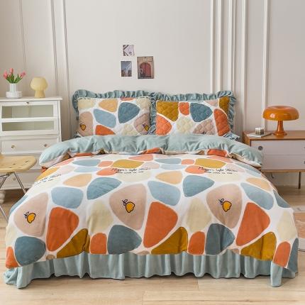 91家纺网 家纺一手货源 找家纺 （总）爱妮玖玖 2025新款牛奶绒印花款夹棉床盖四件套