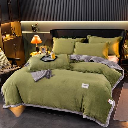 91家纺网 家纺一手货源 找家纺 小牛席业 2022新款色织牛奶绒四件套 色织牛奶绒（军绿）