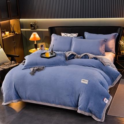 91家纺网 家纺一手货源 找家纺 小牛席业 2022新款色织牛奶绒四件套 色织牛奶绒（蓝色）