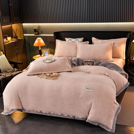 91家纺网 家纺一手货源 找家纺 小牛席业 2022新款色织牛奶绒四件套 色织牛奶绒（米色）