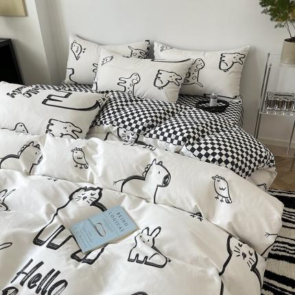 雅居纺家纺 2022新款13070全棉印花四件套 简笔画