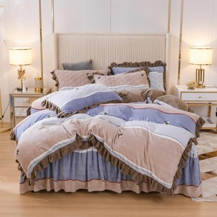 91家纺网 家纺一手货源 找家纺 （总）爱妮玖玖 2025新款牛奶绒印花款夹棉床裙四件套