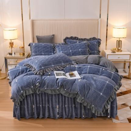 91家纺网 家纺一手货源 找家纺 （总）爱妮玖玖 2025新款牛奶绒印花款夹棉床裙四件套