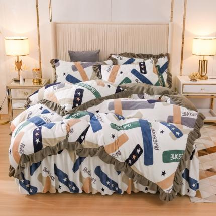 91家纺网 家纺一手货源 找家纺 （总）爱妮玖玖 2025新款牛奶绒印花款夹棉床裙四件套