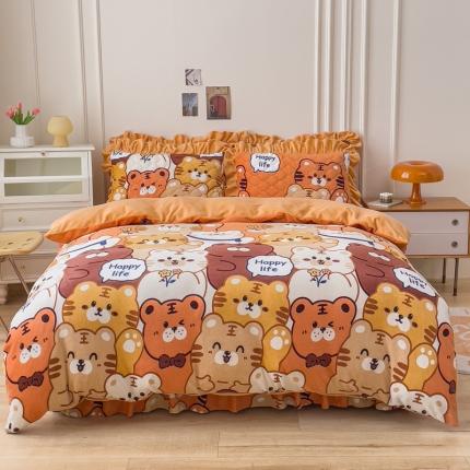 91家纺网 家纺一手货源 找家纺 （总）爱妮玖玖 2025新款牛奶绒印花款夹棉床裙四件套