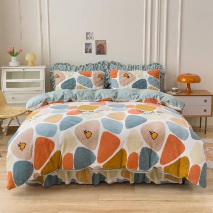 91家纺网 家纺一手货源 找家纺 （总）爱妮玖玖 2025新款牛奶绒印花款夹棉床裙四件套