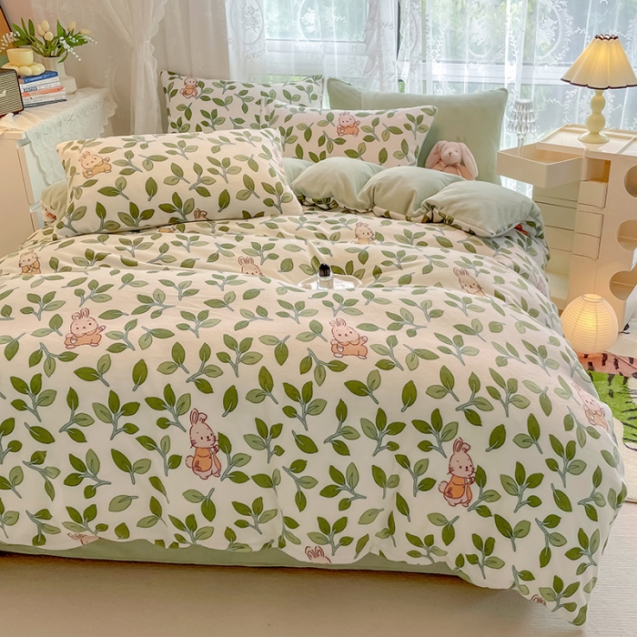 91家纺网 家纺一手货源 找家纺 HL原创 2022新款牛奶绒印花基础款 菲菲兔-绿