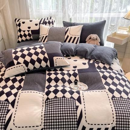 HL原创 2022新款牛奶绒印花基础款 拼接格