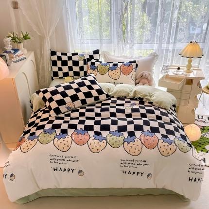 HL原创 2022新款牛奶绒印花基础款 棋盘格草莓