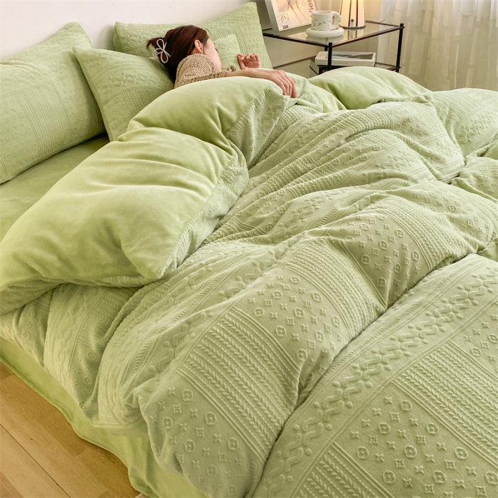 91家纺网 家纺一手货源 找家纺 总小久久2023欧式烂花A类3D雕花纯色牛奶绒法莱绒四件套