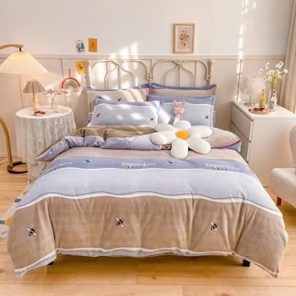 91家纺网 家纺一手货源 找家纺 （总）爱妮玖玖 2025新款牛奶绒印花款简款床单四件套