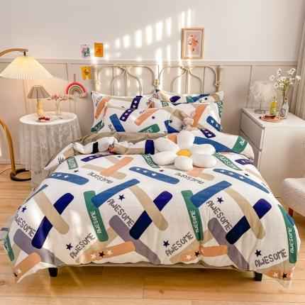 91家纺网 家纺一手货源 找家纺 （总）爱妮玖玖 2025新款牛奶绒印花款简款床单四件套