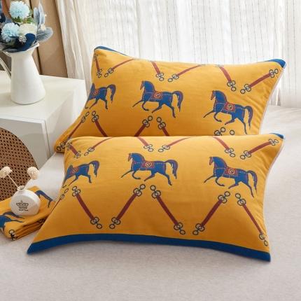 91家纺网 家纺一手货源 找家纺 朴尔 全棉多彩四层纱布枕巾 52*78cm一对装 皇冠马-黄