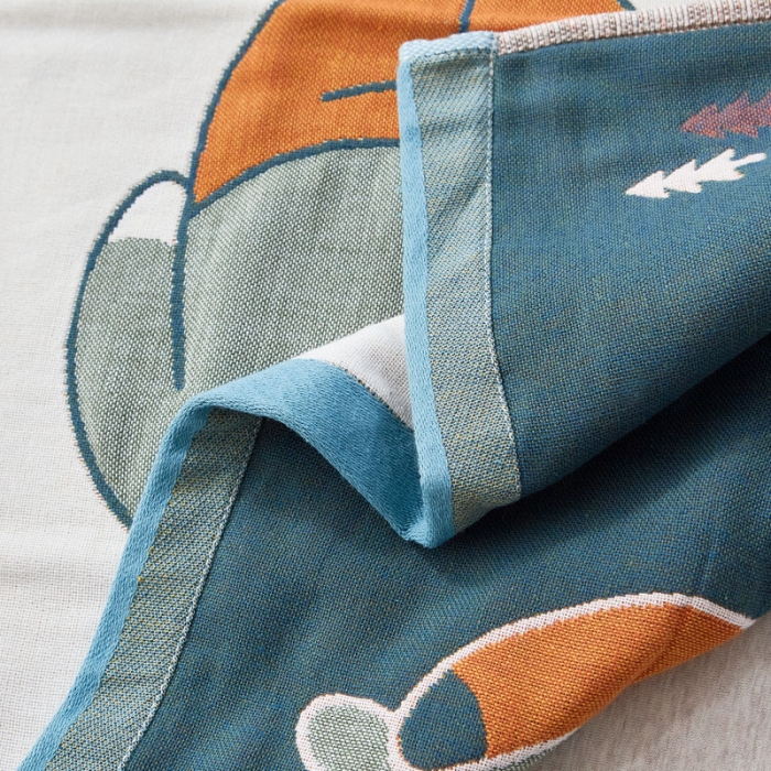 91家纺网 家纺一手货源 找家纺 朴尔 全棉多彩四层纱布枕巾 52*78cm一对装 三只熊-蓝