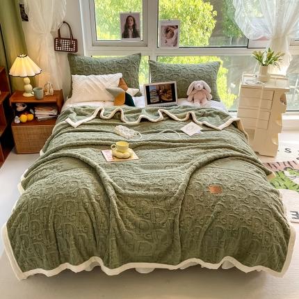 91家纺网 家纺一手货源 找家纺 HL原创 2022新款色织提花啵啵绒毯 色织提花毯-绿