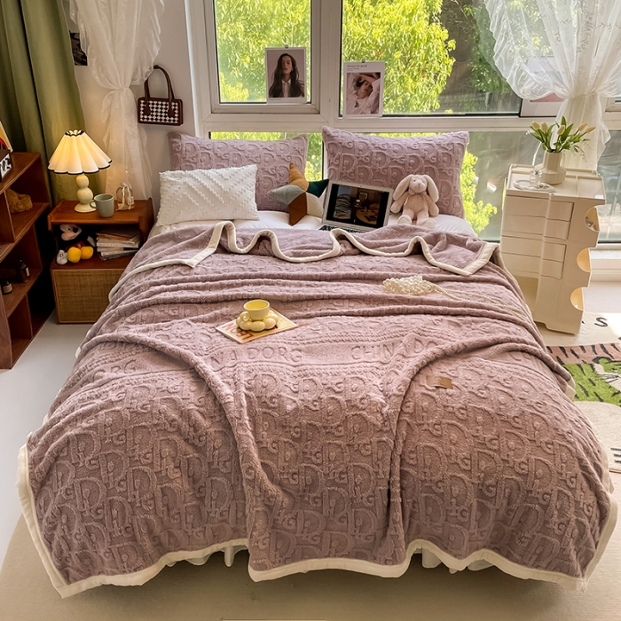 91家纺网 家纺一手货源 找家纺 HL原创 2022新款色织提花啵啵绒毯 色织提花毯-香芋色