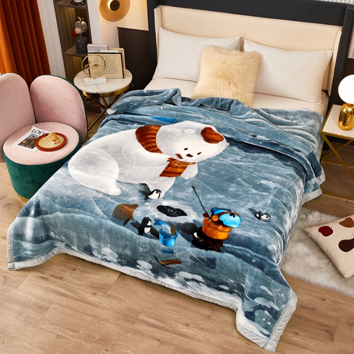 91家纺网 家纺一手货源 找家纺 尚品凤凰2025新款拉舍尔毛毯4-12斤CC-013 钓鱼熊