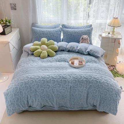 91家纺网 家纺一手货源 找家纺 HL原创 2022新款色织提花牛奶绒四件套 提花绒-兰