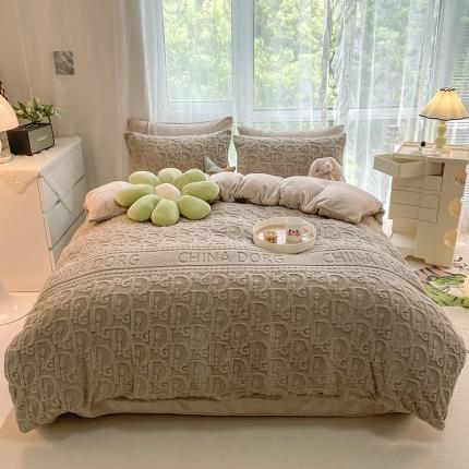 91家纺网 家纺一手货源 找家纺 HL原创 2022新款色织提花牛奶绒四件套 提花绒-咖