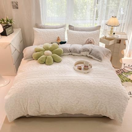 91家纺网 家纺一手货源 找家纺 HL原创 2022新款色织提花牛奶绒四件套 提花绒-奶白