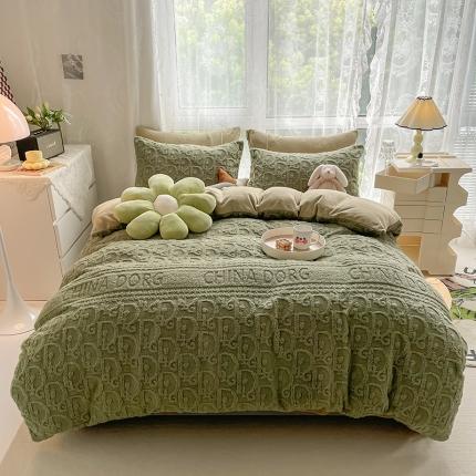 91家纺网 家纺一手货源 找家纺 HL原创 2022新款色织提花牛奶绒四件套 提花绒-奶绿