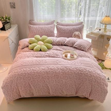 91家纺网 家纺一手货源 找家纺 HL原创 2022新款色织提花牛奶绒四件套 提花绒-香芋色