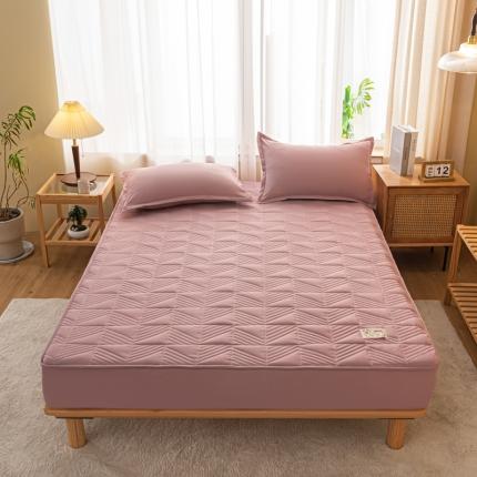 91家纺网 家纺一手货源 找家纺 乐视 2024新款A类纯色大豆纤维夹棉床笠 线条格-豆沙