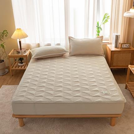 91家纺网 家纺一手货源 找家纺 乐视 2024新款A类纯色大豆纤维夹棉床笠 线条格-卡其