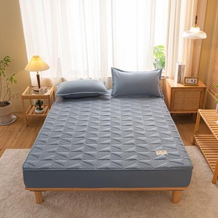 91家纺网 家纺一手货源 找家纺 乐视 2024新款A类纯色大豆纤维夹棉床笠 线条格-墨兰