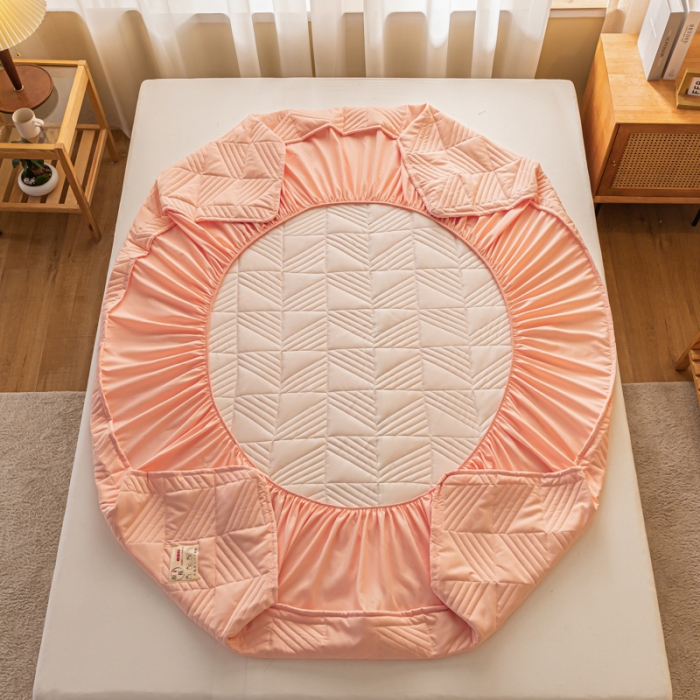 91家纺网 家纺一手货源 找家纺 乐视 2024新款A类纯色大豆纤维夹棉床笠 线条格-粉玉