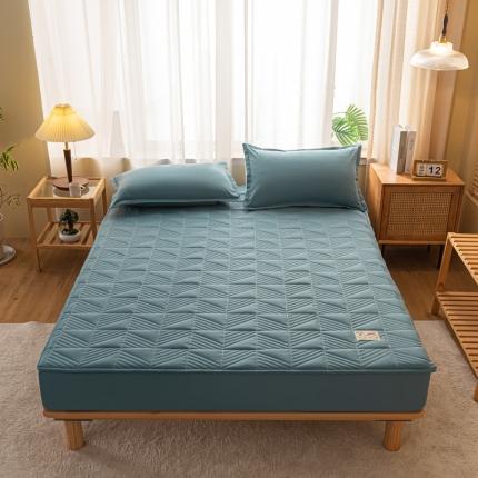 乐视 2024新款A类纯色大豆纤维夹棉床笠 线条格-湖蓝