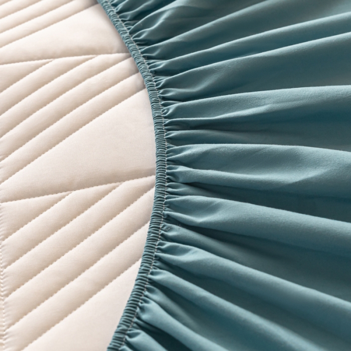 91家纺网 家纺一手货源 找家纺 乐视 2024新款A类纯色大豆纤维夹棉床笠 线条格-湖蓝