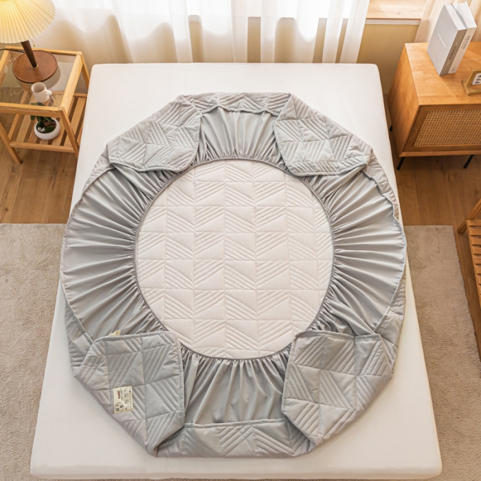 91家纺网 家纺一手货源 找家纺 乐视 2024新款A类纯色大豆纤维夹棉床笠 线条格-烟灰