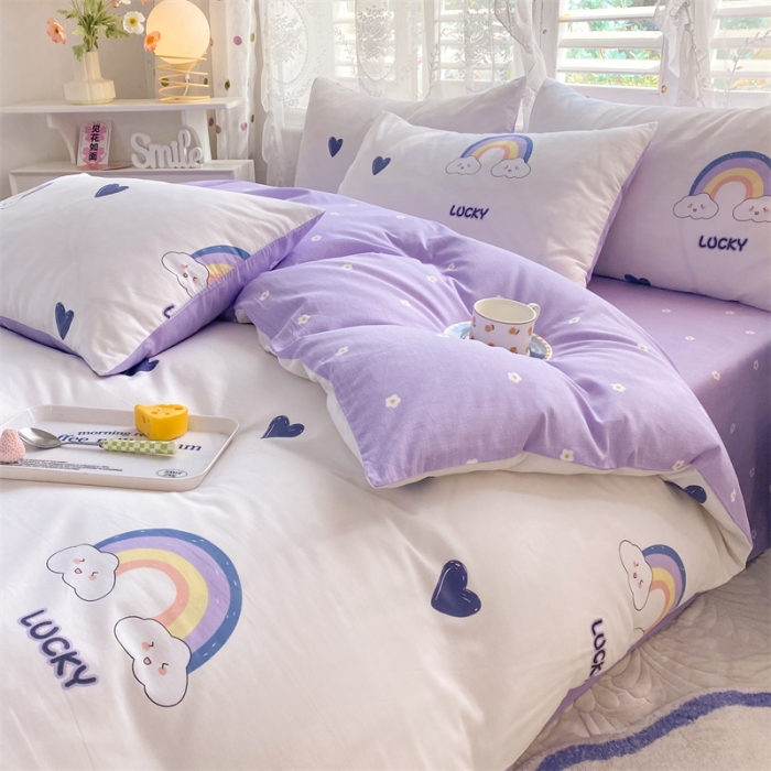 91家纺网 家纺一手货源 找家纺 多品 2023年新款13070暗线全棉四件套 幸运彩虹