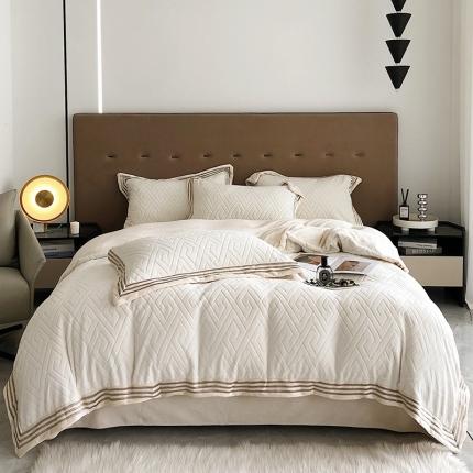 91家纺网 家纺一手货源 找家纺 乐蔻 2022轻奢纯色宽边烂花牛奶绒刺绣四件套 纪梵 凌波