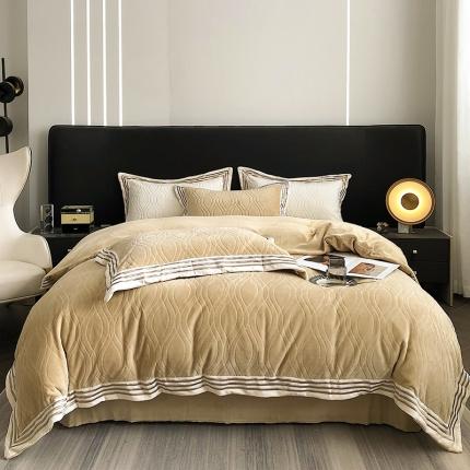 91家纺网 家纺一手货源 找家纺 乐蔻 2022轻奢纯色宽边烂花牛奶绒刺绣四件套 纪梵 凌波