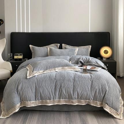 91家纺网 家纺一手货源 找家纺 乐蔻 2022轻奢纯色宽边烂花牛奶绒刺绣四件套 纪梵 凌波