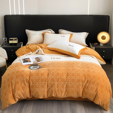 91家纺网 家纺一手货源 找家纺 （总）凯儿2024新款烂花A类雕花刺绣埃菲尔加厚牛奶绒四件套