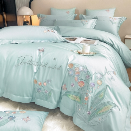 91家纺网 家纺一手货源 找家纺 100支新疆长绒棉少女心四件套全棉纯棉简约刺绣床单被套床笠款