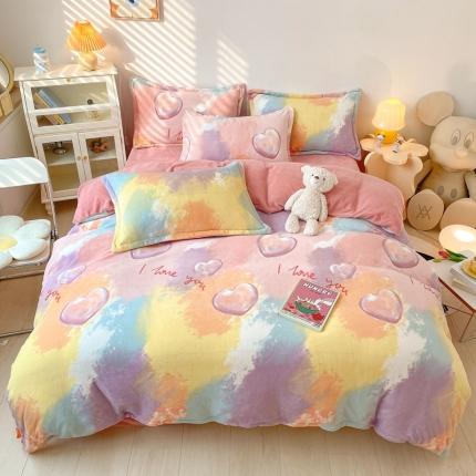 91家纺网 家纺一手货源 找家纺 （总）木堇 2022秋冬新款高克重甜美系列印花牛奶绒四件套