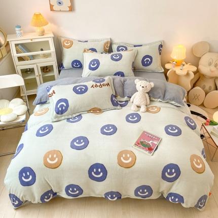 91家纺网 家纺一手货源 找家纺 （总）木堇 2022秋冬新款高克重甜美系列印花牛奶绒四件套