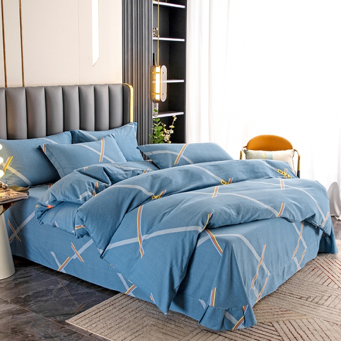 91家纺网 家纺一手货源 找家纺 纽缦 2022新款纯棉磨毛加厚系列-床单四件套 彩条飞舞