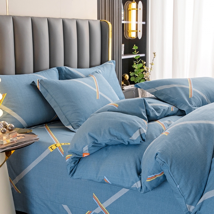 91家纺网 家纺一手货源 找家纺 纽缦 2022新款纯棉磨毛加厚系列-床单四件套 彩条飞舞