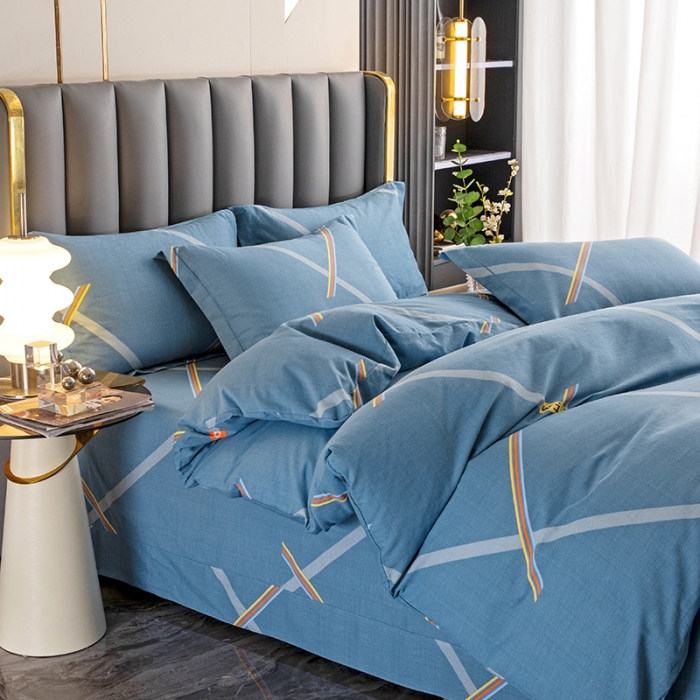 91家纺网 家纺一手货源 找家纺 纽缦 2022新款纯棉磨毛加厚系列-床单四件套 彩条飞舞