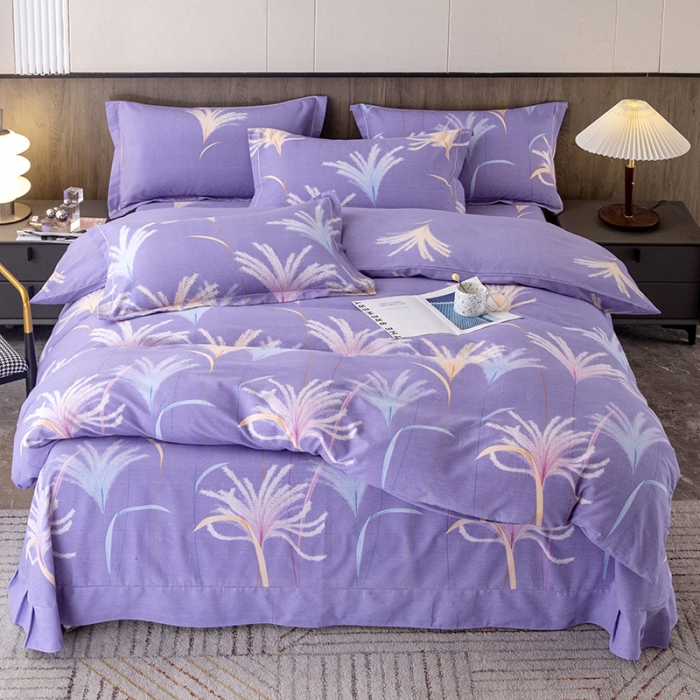 91家纺网 家纺一手货源 找家纺 纽缦 2022新款纯棉磨毛加厚系列-床单四件套 城南花开-紫