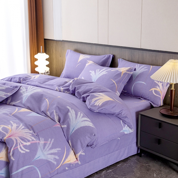 91家纺网 家纺一手货源 找家纺 纽缦 2022新款纯棉磨毛加厚系列-床单四件套 城南花开-紫