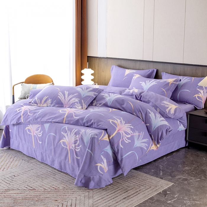 91家纺网 家纺一手货源 找家纺 纽缦 2022新款纯棉磨毛加厚系列-床单四件套 城南花开-紫