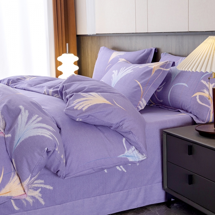 91家纺网 家纺一手货源 找家纺 纽缦 2022新款纯棉磨毛加厚系列-床单四件套 城南花开-紫