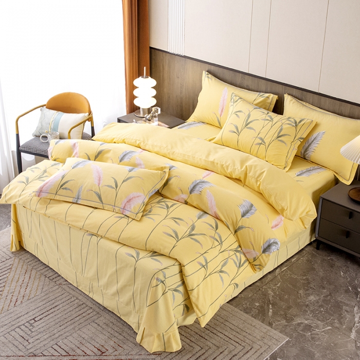 91家纺网 家纺一手货源 找家纺 纽缦 2022新款纯棉磨毛加厚系列-床单四件套 浮梦-黄