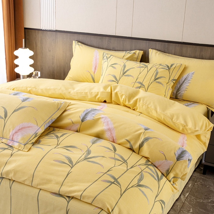 91家纺网 家纺一手货源 找家纺 纽缦 2022新款纯棉磨毛加厚系列-床单四件套 浮梦-黄